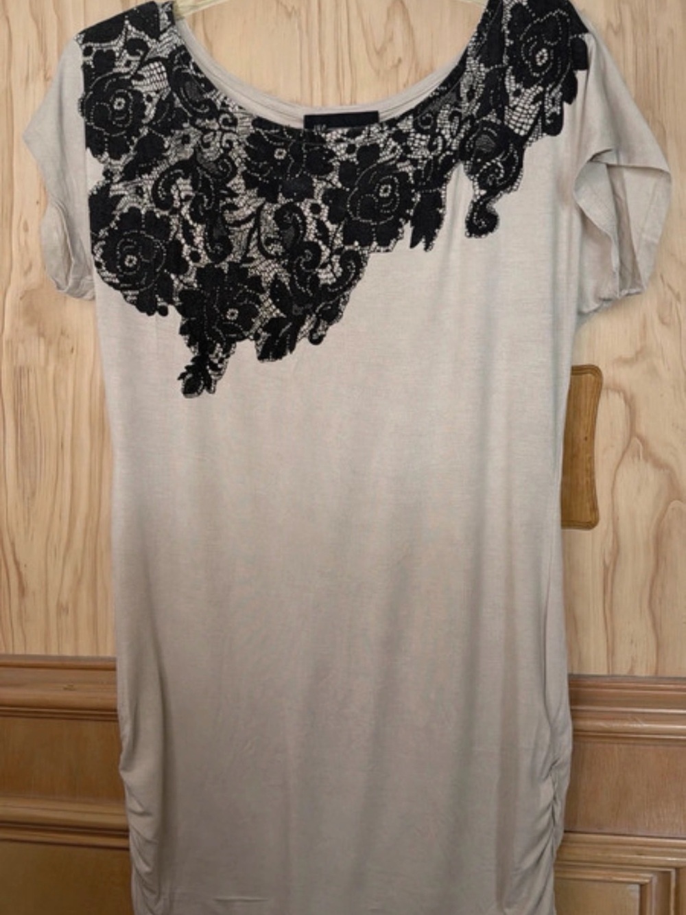 INC International Concepts Women’s Cream Knit Top with Black Lace Appliqué